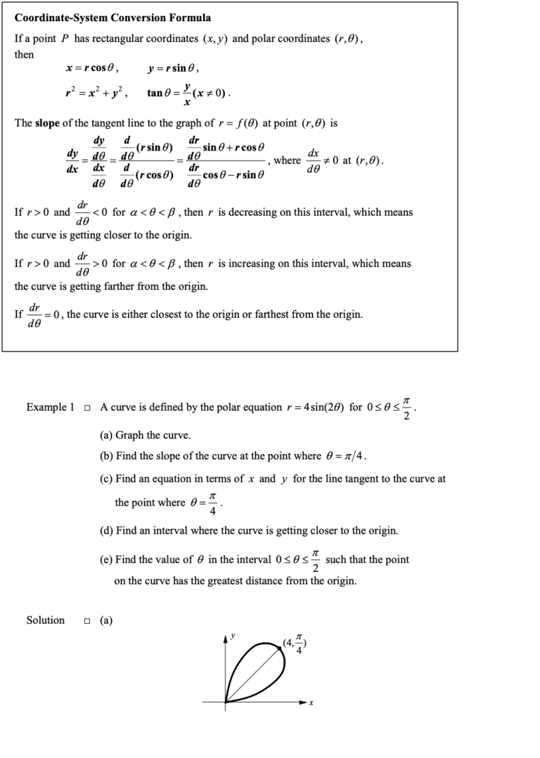 Polar Coordinates and Slopes of Curves in Parametric Equations, Vectors, and Polar Coordinates